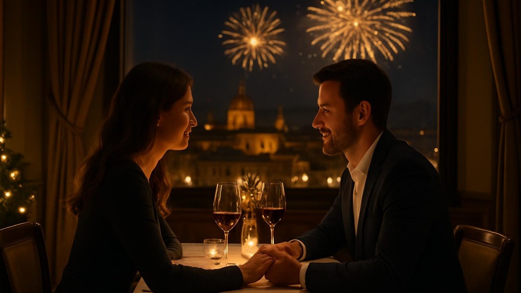 Capodanno romantico a Palermo: hotel, cena e idee per coppie Coppia durante una cena romantica di Capodanno